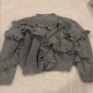 XS grey ruffle knit sweater